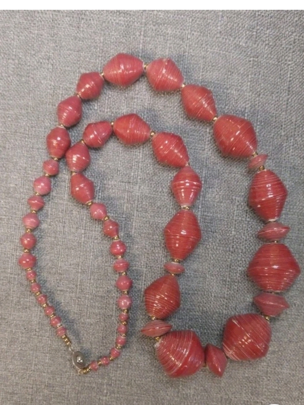 Vintage Teng Yue Pink Paper Beaded Statement Necklace - Women's Jewelry